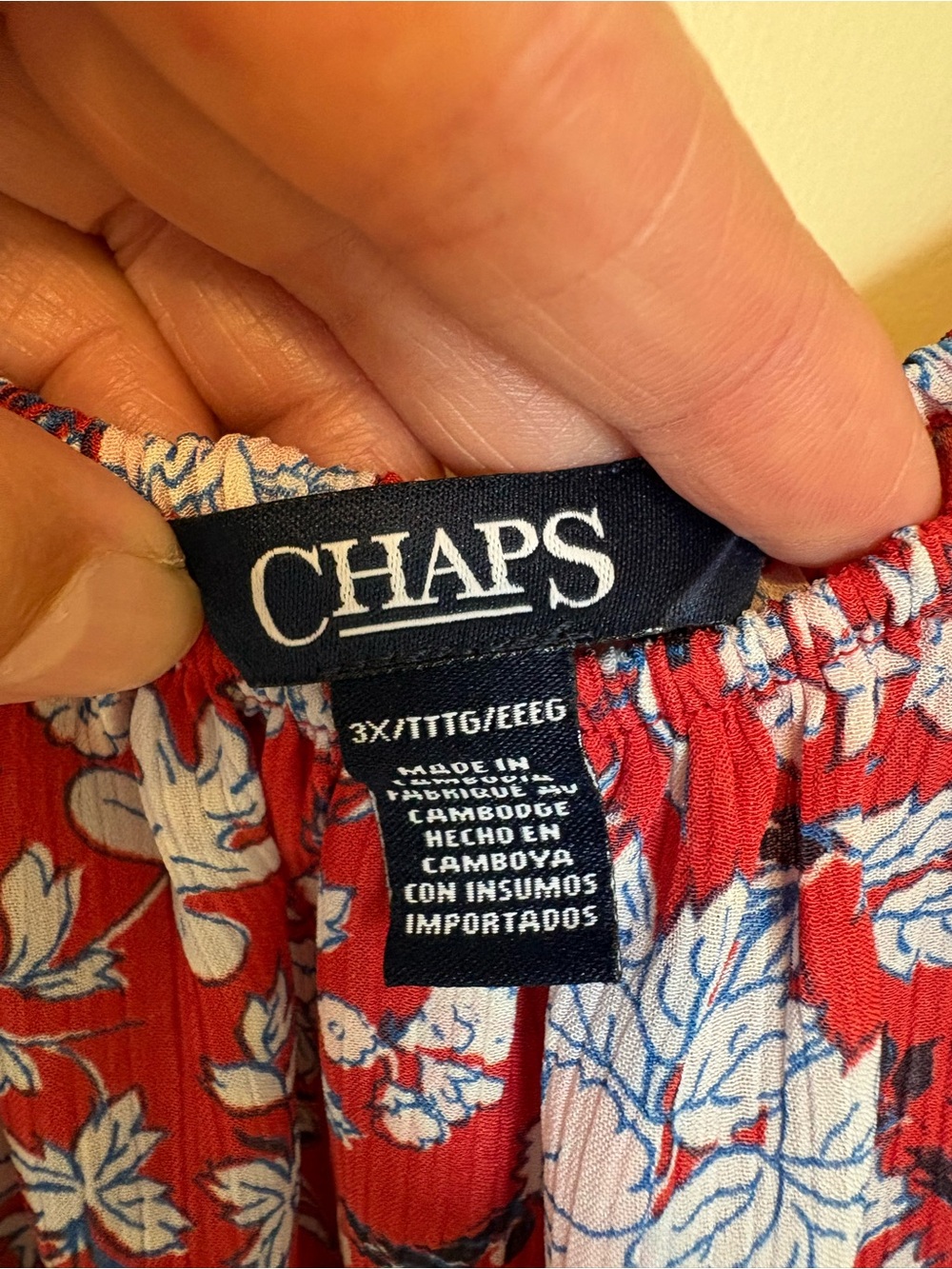 Chaps by Ralph Lauren Red Floral Peasant Boho Off Shoulder Top Plus Size 3X - Picture 5 of 5